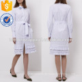 Weiße und blaue gestreifte bestickte Kragen Baumwollkleid Herstellung Großhandel Mode Frauen Bekleidung (TA4075D)